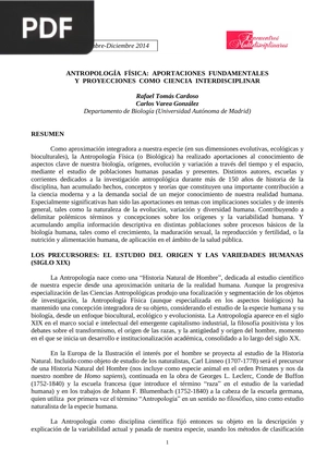 Antropología Física: Aportaciones Fundamentales y Proyecciones como Ciencia Interdisciplinar (Articulo)