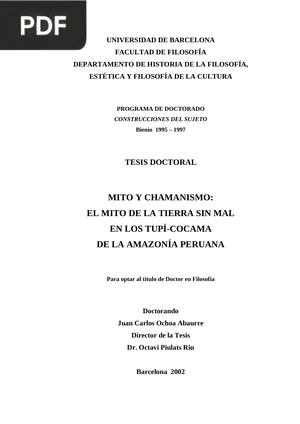 Mito y chamanismo: el mito de la tierra sin mal en los Upi-Cocama de la amaonía peruana