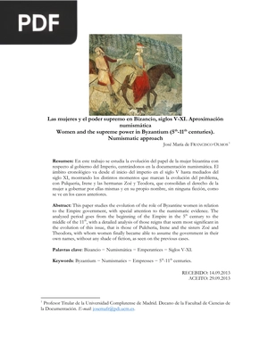 Las mujeres y el poder supremo en Bizancio, siglos V-XI. Aproximación numismática