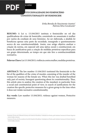 Constitucionalidaded do feminicídio (Portugués)