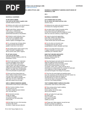 Madrigals, Book 8 (Il Ottavo Libro de Madrigali, 1638) (Inglés)