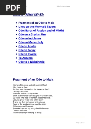 Odes by John Keats (Inglés)