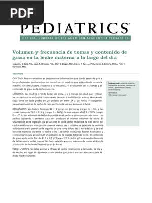 Volumen y frecuencia de tomas y contenido de grasa en la leche materna a lo largo del día