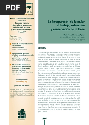 La incorporación de la mujer al trabajo; extracción y conservación de la leche