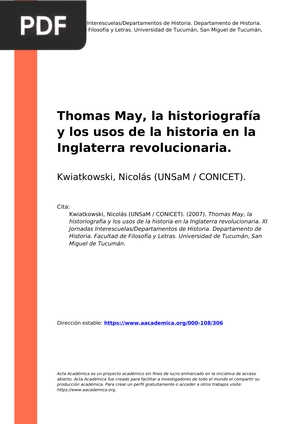 Thomas May, la historiografía y los usos de la historia en la Inglaterra revolucionaria.
