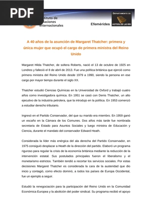 A 40 años de la asunción de Margaret Thatcher: primera y única mujer que ocupó el cargo de primera ministra del Reino Unido