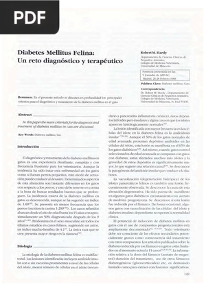 Diabetes Mellitus Felina: Un reto diagnóstico y terapéutico (Artículo)