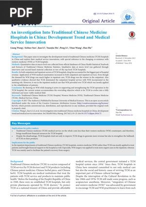 An investigation Into Traditional Chinese Medicine Hospitals in China: Development Trend and Medical Service Innovation (Inglés) (Artículo)