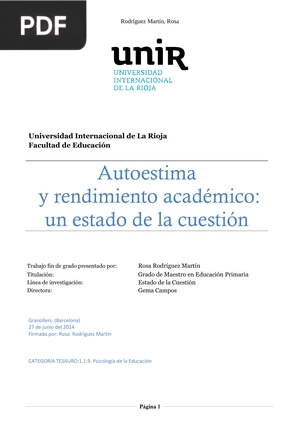 Autoestima y rendimiento académico: un estado de la cuestión
