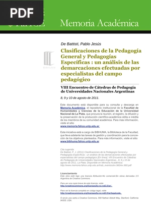 Clasificaciones de la Pedagogía General y Pedagogías Específicas: un análisis de las demarcaciones efectuadas por especialistas del campo pedagógico
