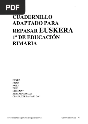Cuadernillo adaptado para repasar euskera 1° de educación primaria