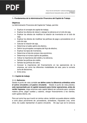 Fundamentos de la Administración Financiera del Capital de Trabajo