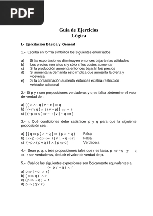 Guía de Ejercicios Lógica