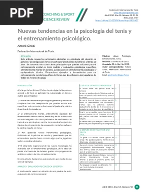 Nuevas Tendencias en la Psicología del Tenis y el Entrenamiento Psicológico