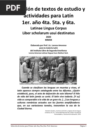 Selección de textos de estudio y actividades para Latín 1er. año 4ta. 5ta. y 6ta